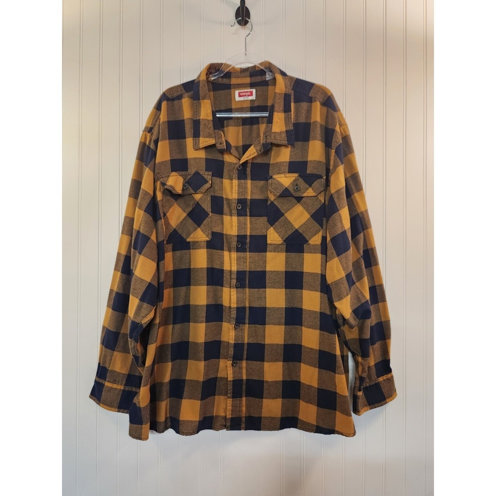 Wrangler‎ Men's Yellow & Blue Flannel Shirt Size 4XL Rugged Outdoor Casual Wear